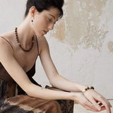 Smooth Tiger's Eye and Silver Shell Beaded OT Necklace - floysun