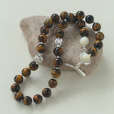 Smooth Tiger's Eye and Silver Shell Beaded OT Necklace - floysun