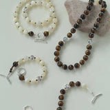Smooth Tiger's Eye and Silver Shell Beaded OT Necklace - floysun
