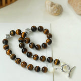 Smooth Tiger's Eye and Silver Shell Beaded OT Necklace - floysun