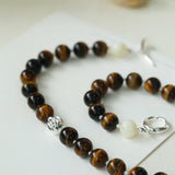 Smooth Tiger's Eye and Silver Shell Beaded OT Necklace - floysun