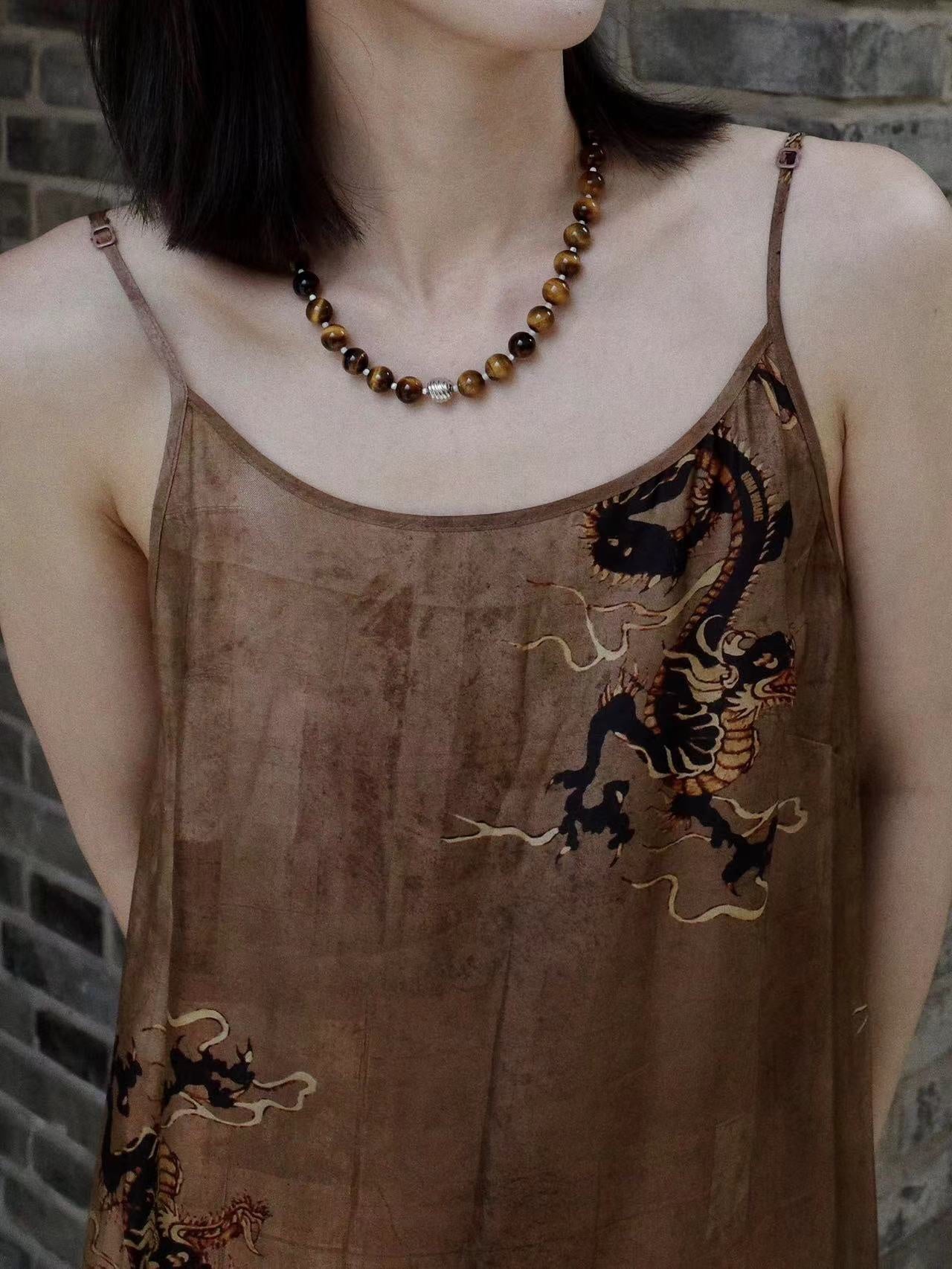 Smooth Tiger's Eye and Silver Shell Beaded OT Necklace - floysun