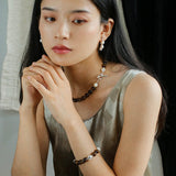Smooth Tiger's Eye and Silver Shell Beaded OT Necklace - floysun