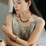 Smooth Tiger's Eye and Silver Shell Beaded OT Necklace - floysun