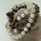 Smooth Tiger's Eye and Silver Shell Beaded OT Necklace - floysun
