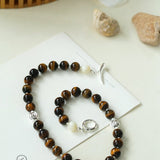 Smooth Tiger's Eye and Silver Shell Beaded OT Necklace - floysun