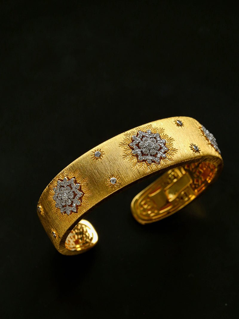 Snowflake - Embellished Wide Cuff Bracelet – Brushed Gold - floysun