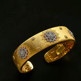 Snowflake - Embellished Wide Cuff Bracelet – Brushed Gold - floysun