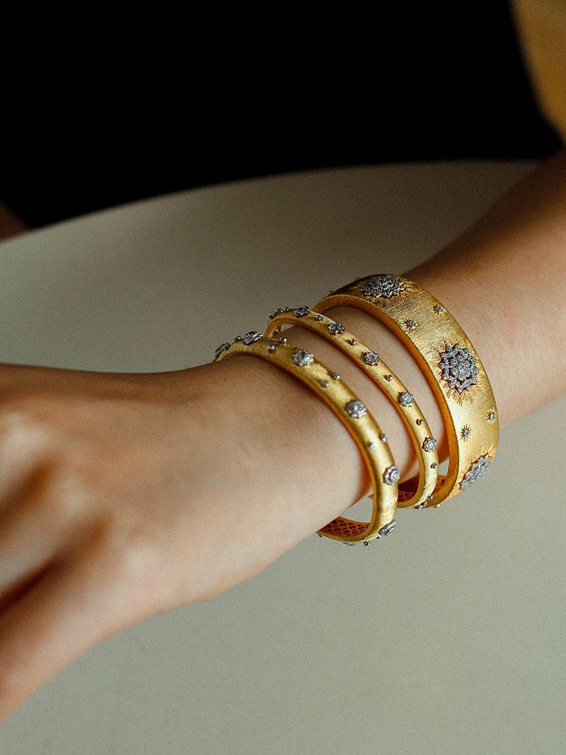 Snowflake - Embellished Wide Cuff Bracelet – Brushed Gold - floysun