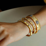 Snowflake - Embellished Wide Cuff Bracelet – Brushed Gold - floysun