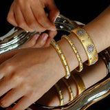 Snowflake - Embellished Wide Cuff Bracelet – Brushed Gold - floysun