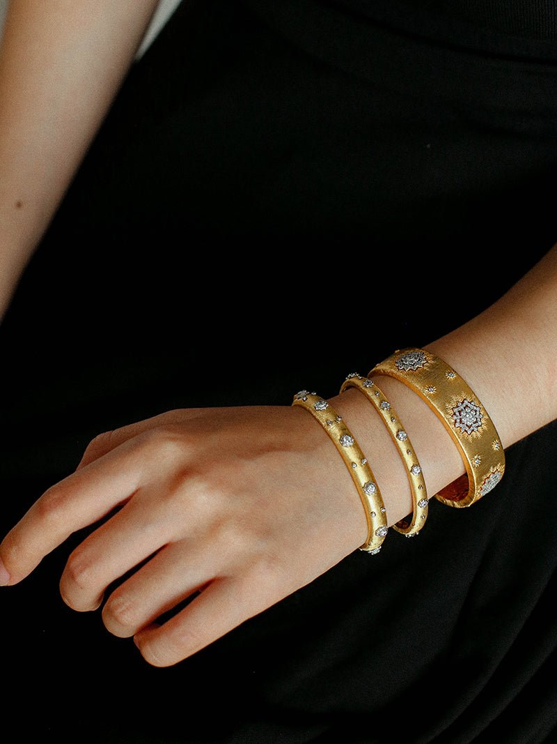 Snowflake - Embellished Wide Cuff Bracelet – Brushed Gold - floysun