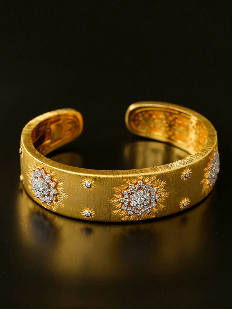 Snowflake - Embellished Wide Cuff Bracelet – Brushed Gold - floysun