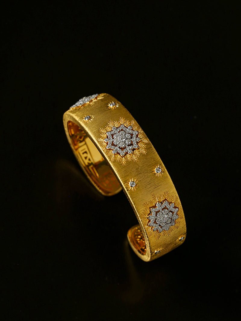 Snowflake - Embellished Wide Cuff Bracelet – Brushed Gold - floysun