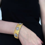 Snowflake - Embellished Wide Cuff Bracelet – Brushed Gold - floysun