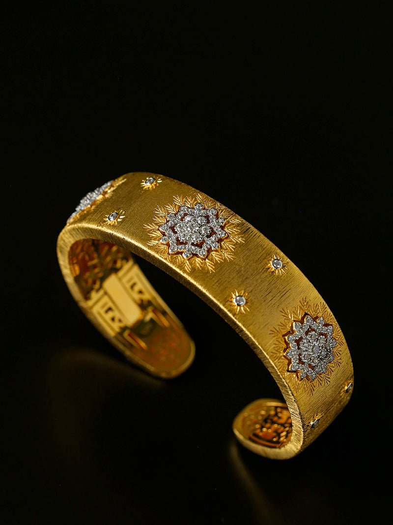 Snowflake - Embellished Wide Cuff Bracelet – Brushed Gold - floysun