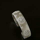 Snowflake - Embellished Wide Cuff Bracelet – Brushed Silver - floysun