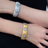 Snowflake - Embellished Wide Cuff Bracelet – Brushed Silver - floysun