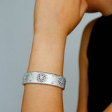 Snowflake - Embellished Wide Cuff Bracelet – Brushed Silver - floysun