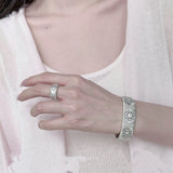 Snowflake - Embellished Wide Cuff Bracelet – Brushed Silver - floysun