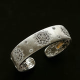 Snowflake - Embellished Wide Cuff Bracelet – Brushed Silver - floysun
