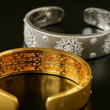 Snowflake - Embellished Wide Cuff Bracelet – Brushed Silver - floysun