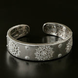 Snowflake - Embellished Wide Cuff Bracelet – Brushed Silver - floysun