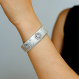 Snowflake - Embellished Wide Cuff Bracelet – Brushed Silver - floysun