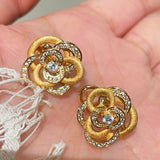Sparkling Diamond Brushed Camellia Stud Earrings - floysun