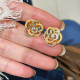 Sparkling Diamond Brushed Camellia Stud Earrings - floysun
