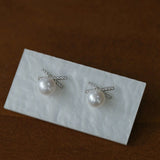 Sparkling X - Shaped Pearl Stud Earrings - floysun