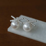 Sparkling X - Shaped Pearl Stud Earrings - floysun