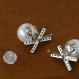 Sparkling X - Shaped Pearl Stud Earrings - floysun