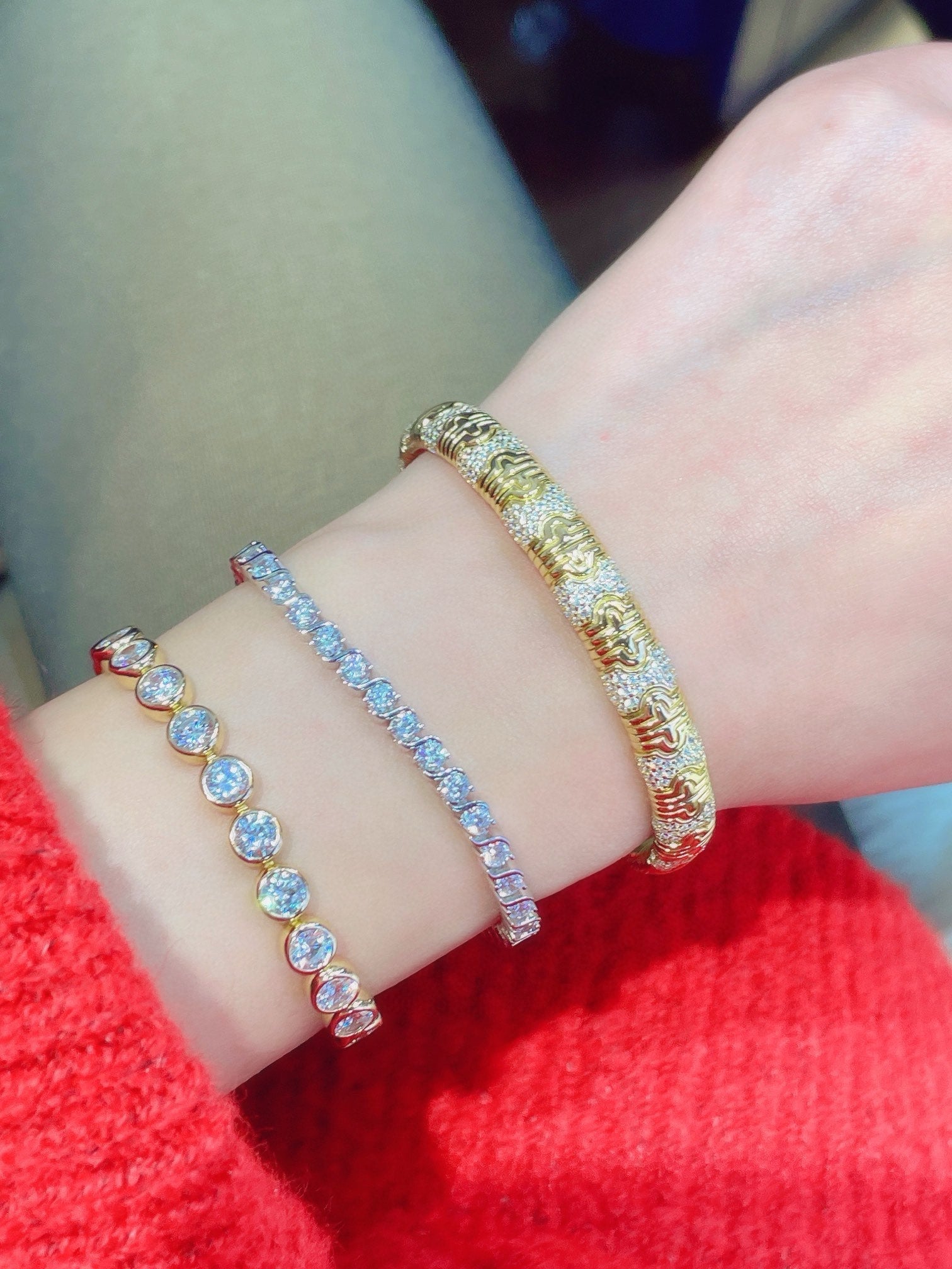 Spiga Sparkling Diamond Stretch Cuff Bracelet - floysun
