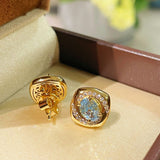 Spiral Glow Aquamarine Stud Earrings - floysun