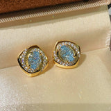 Spiral Glow Aquamarine Stud Earrings - floysun