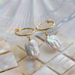 Square Baroque Pearl Drop Hoop Earrings - floysun