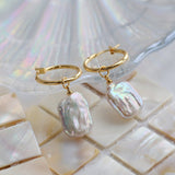 Square Baroque Pearl Drop Hoop Earrings - floysun