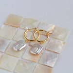 Square Baroque Pearl Drop Hoop Earrings - floysun