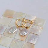 Square Baroque Pearl Drop Hoop Earrings - floysun