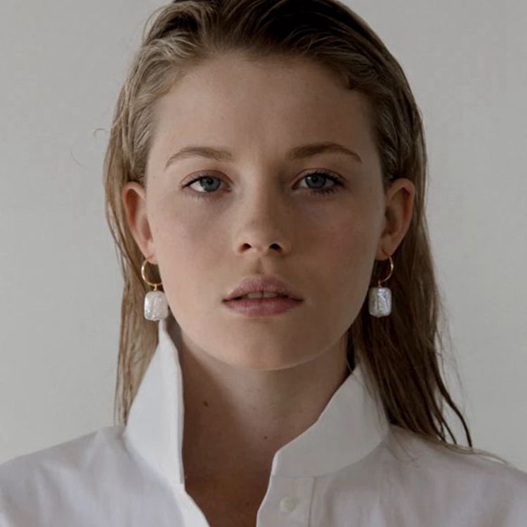 Square Baroque Pearl Drop Hoop Earrings - floysun