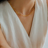 Square Cut Chain Choker Necklace Gold Silver