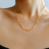 Square Cut Chain Choker Necklace Gold Silver