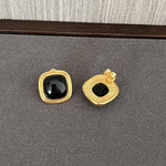 Square Gemstone Stud Earrings – Green Aventurine / Black Agate / White Chalcedony - floysun