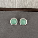 Square Gemstone Stud Earrings – Green Aventurine / Black Agate / White Chalcedony - floysun