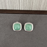 Square Gemstone Stud Earrings – Green Aventurine / Black Agate / White Chalcedony - floysun