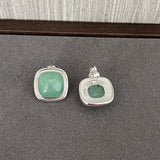 Square Gemstone Stud Earrings – Green Aventurine / Black Agate / White Chalcedony - floysun