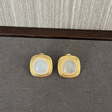 Square Gemstone Stud Earrings – Green Aventurine / Black Agate / White Chalcedony - floysun