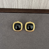 Square Gemstone Stud Earrings – Green Aventurine / Black Agate / White Chalcedony - floysun