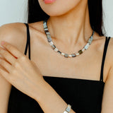 Square Grey Mother - of - pearl & Baroque Pearl Beaded Bracelet - floysun
